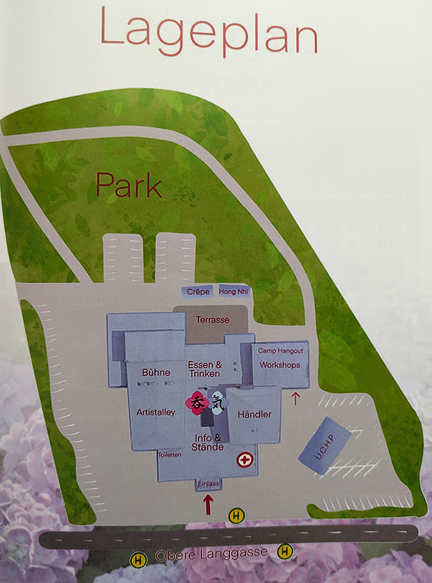 A page from the convention guide of NonkiCon 2024 with a map of the area
