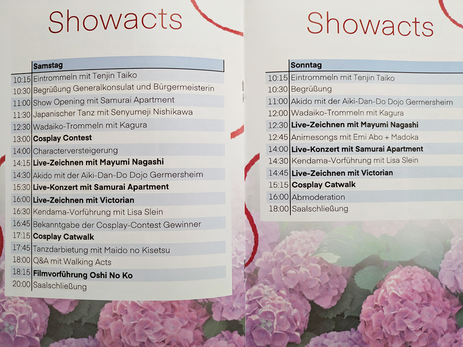 A page from the convention guide of NonkiCon 2024 with the programm of the main stage