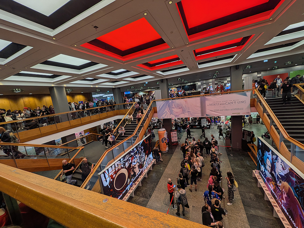 photo from inside the convention center at animagic 2025. You can see the different stairs connecting the ground and first floor.