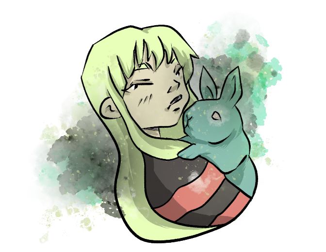 drawing of a bunny holding a bunny.